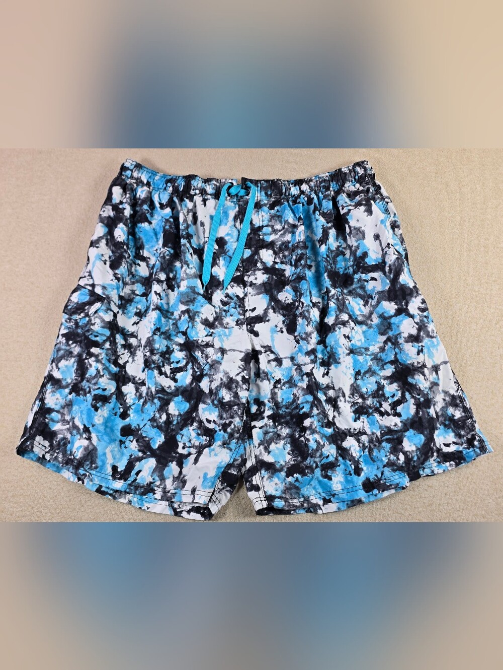 Kanu Surf Mens 5X Swim Trunks Blue Black Abstract Print Mesh Lined Shorts